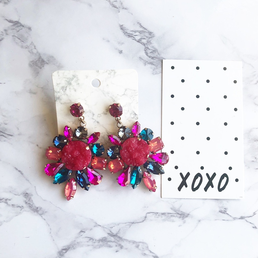 Trendy multi color stud statement earrings - Picture 2 of 7